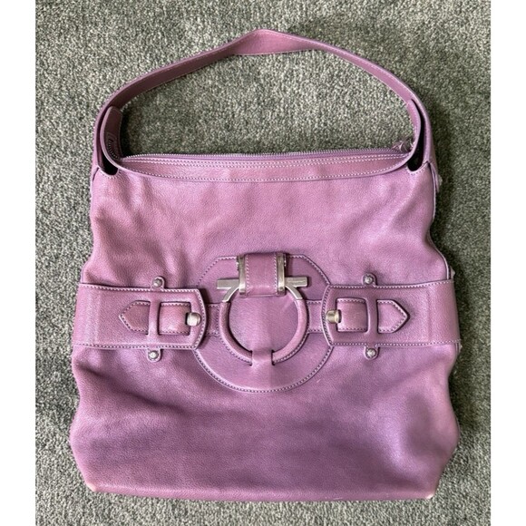 Salvatore Ferragamo Gancini Purple Leather Shoulder Bag BW-21/A130 - Picture 1 of 16